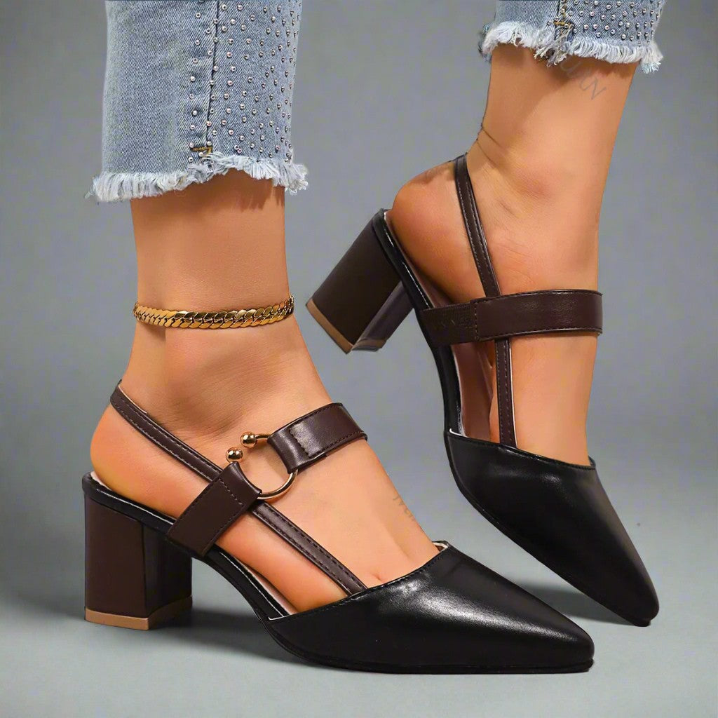 Ingeborg | Zapatos slingback de punta fina con tacón de bloque