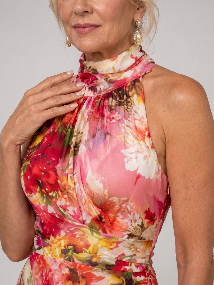 Isolde | Vestido maxi floral con cuello halter