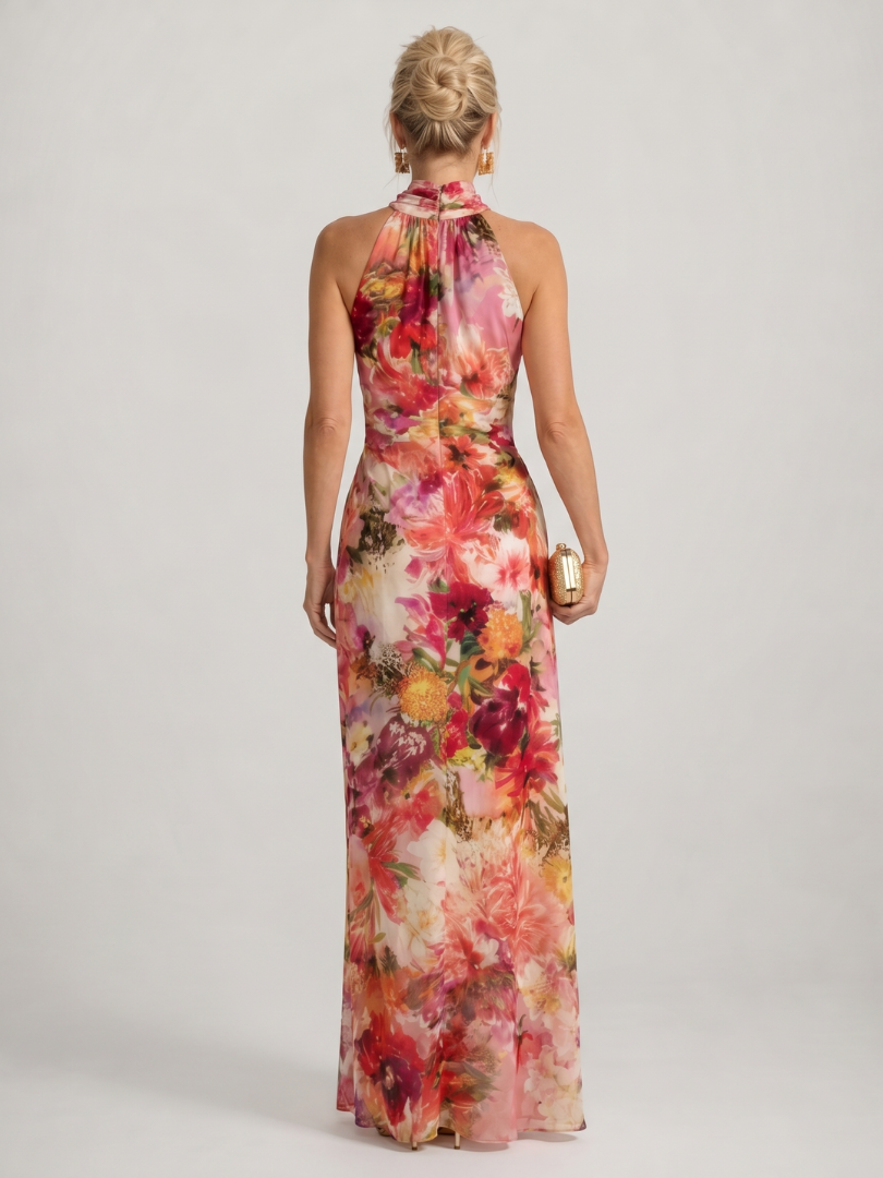 Isolde | Vestido maxi floral con cuello halter