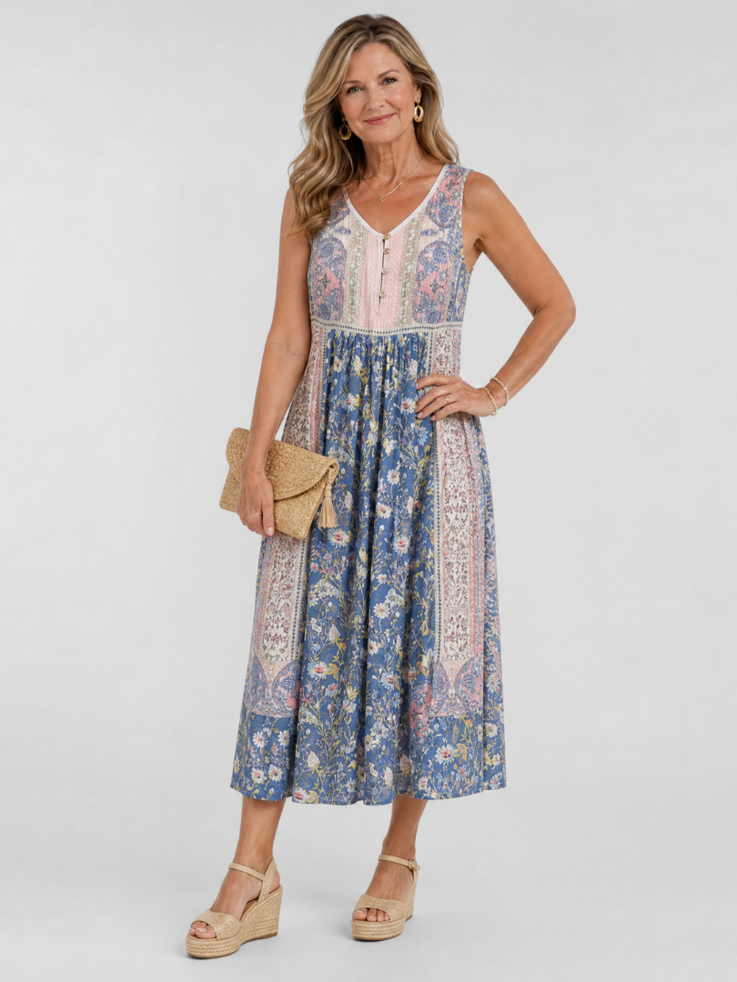 Johanna | Vestido midi floral con detalle de botones
