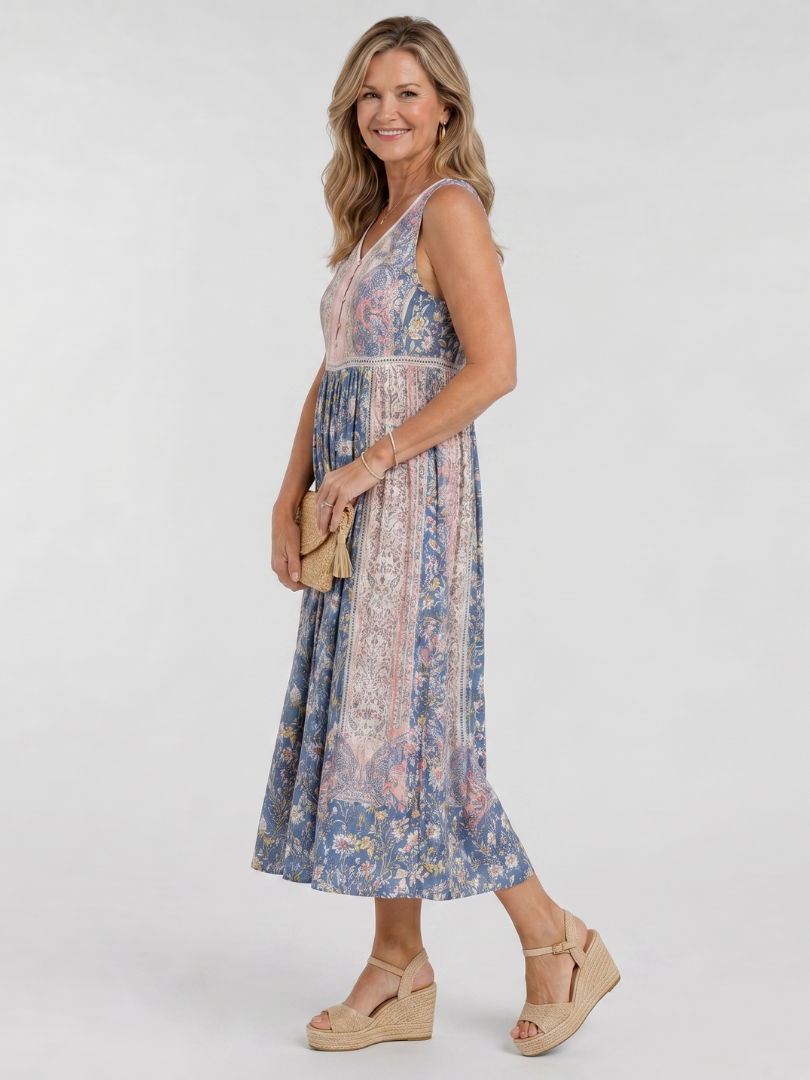 Johanna | Vestido midi floral con detalle de botones