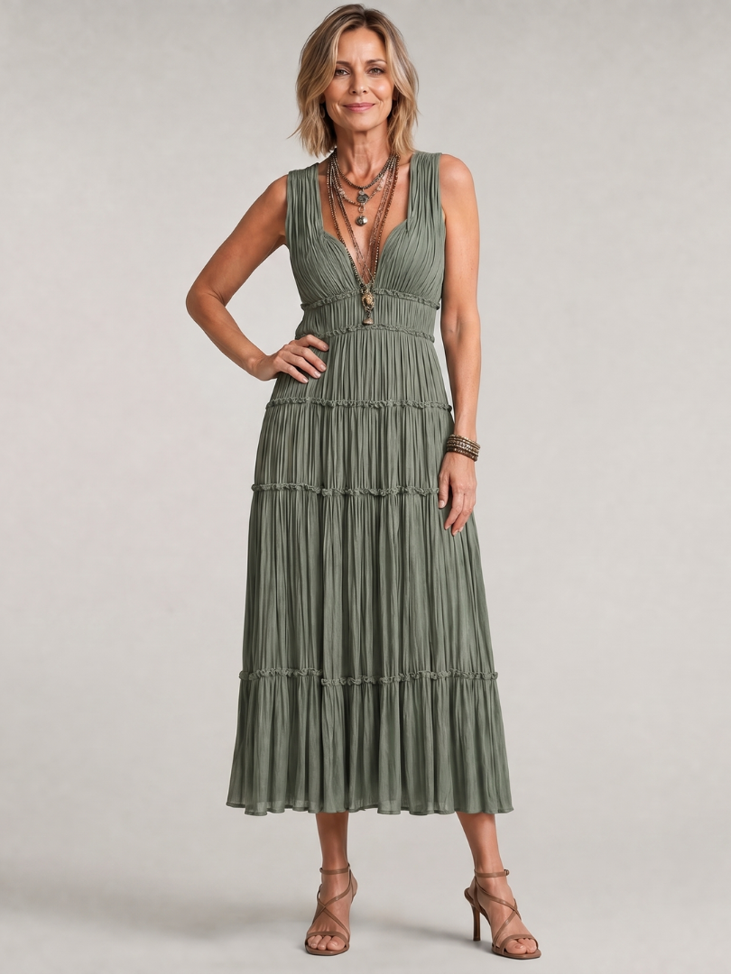 Konstanze | Vestido midi plisado con falda escalonada