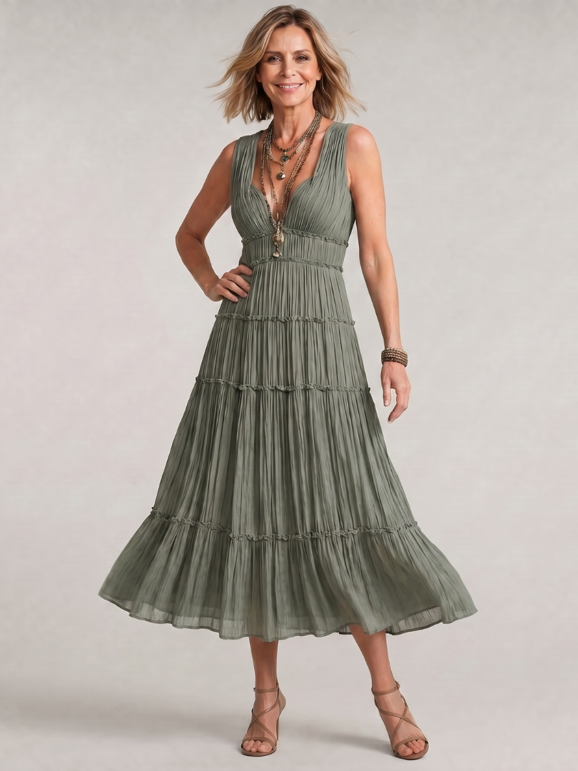 Konstanze | Vestido midi plisado con falda escalonada