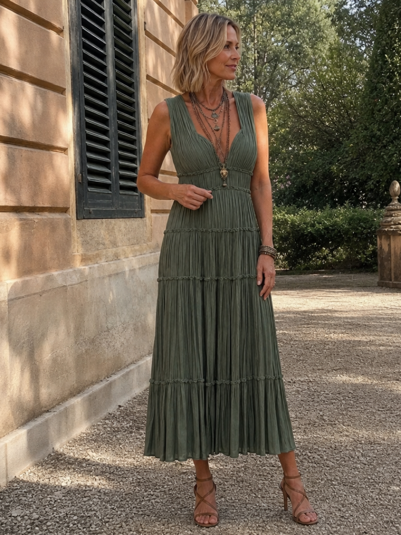 Konstanze | Vestido midi plisado con falda escalonada