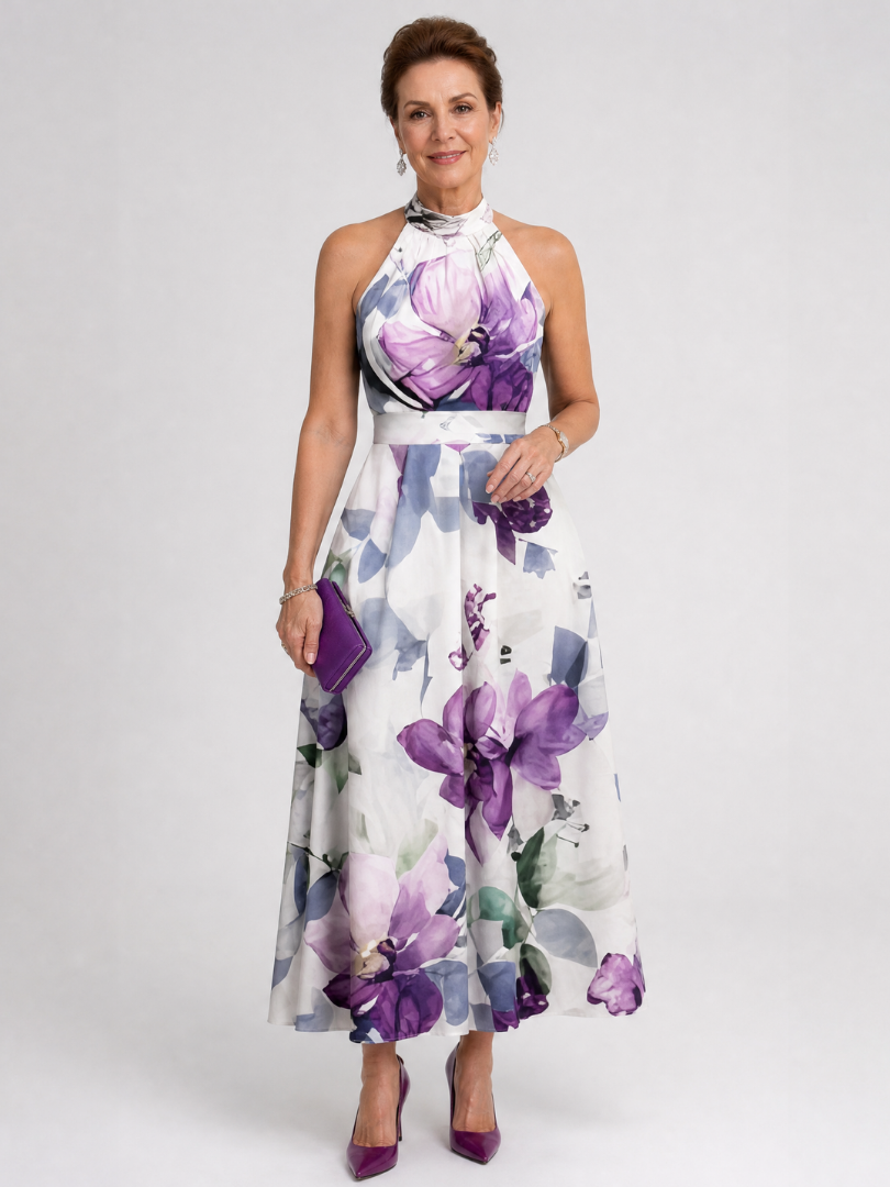 Leonie | Vestido midi floral con cuello halter