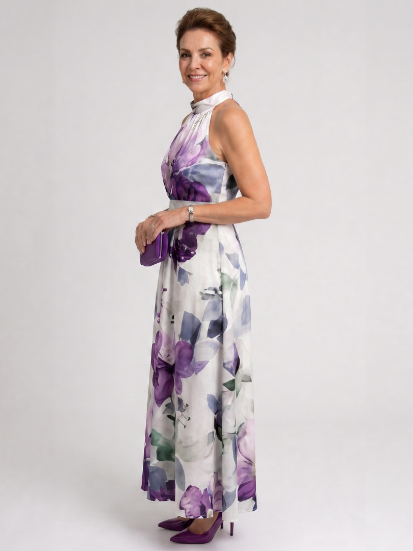 Leonie | Vestido midi floral con cuello halter