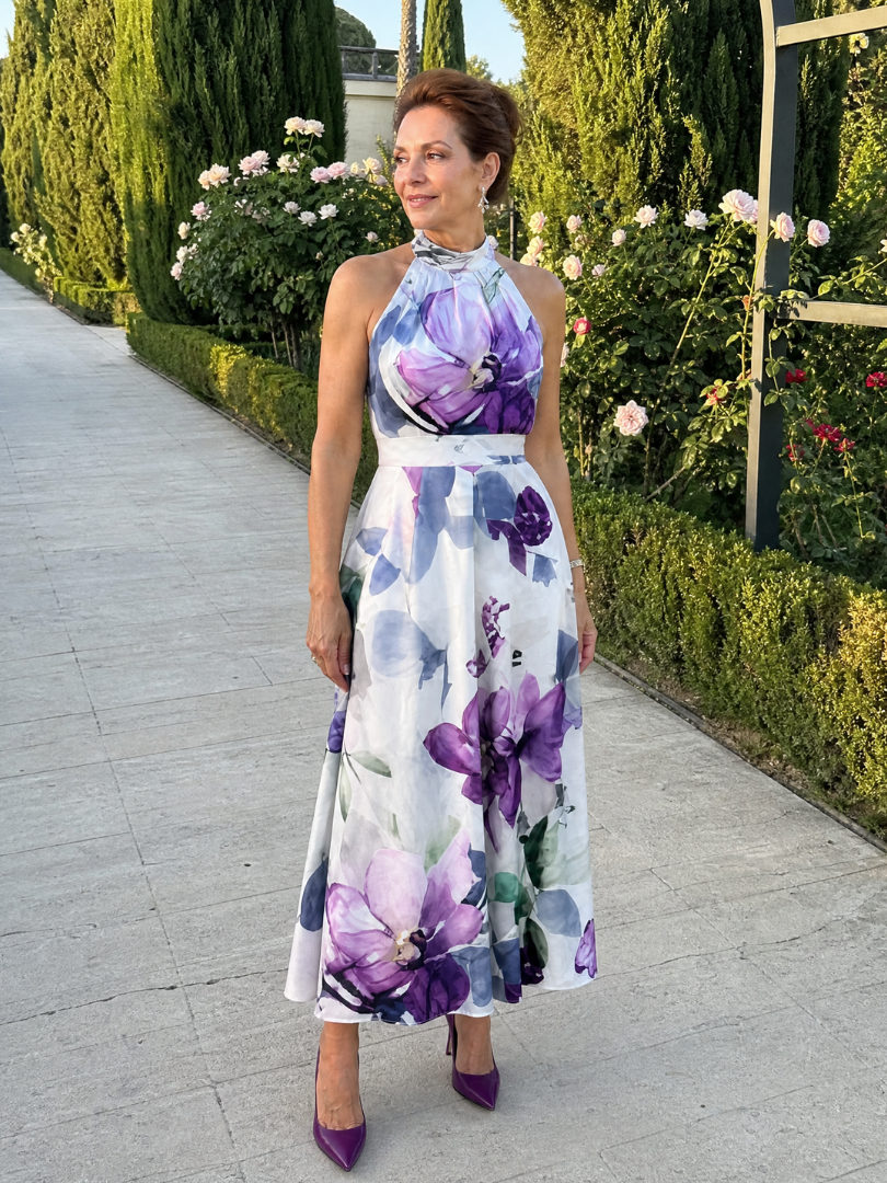 Leonie | Vestido midi floral con cuello halter