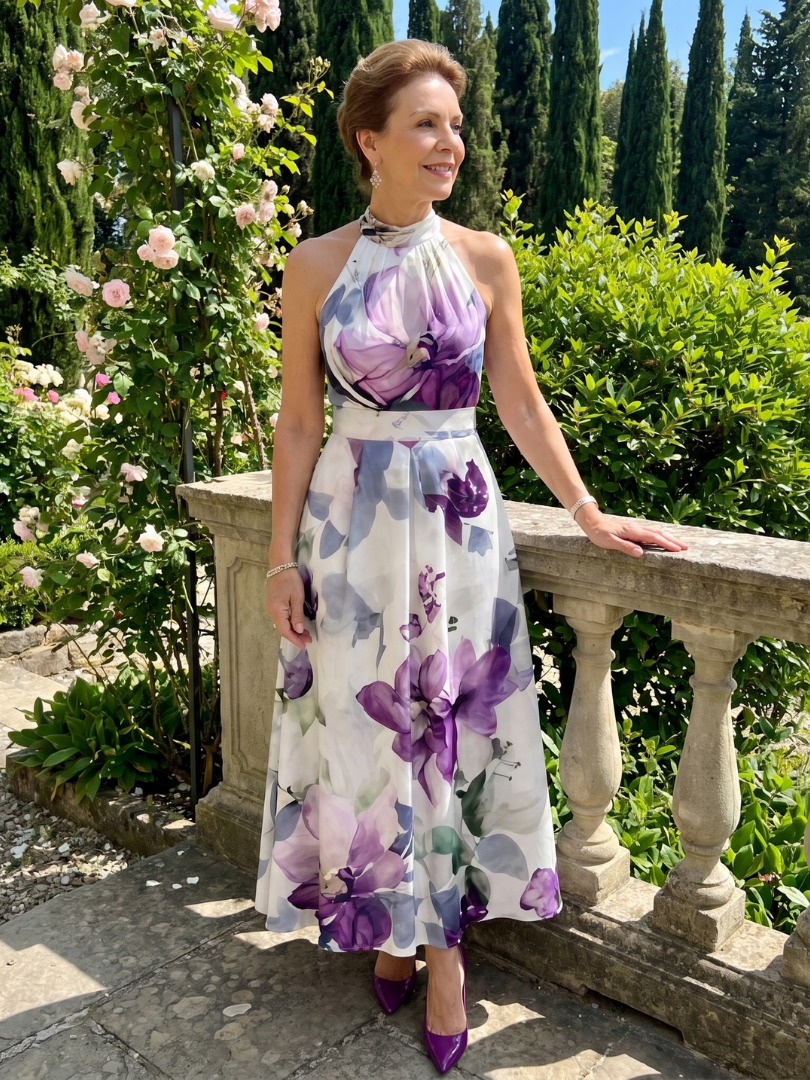 Leonie | Vestido midi floral con cuello halter