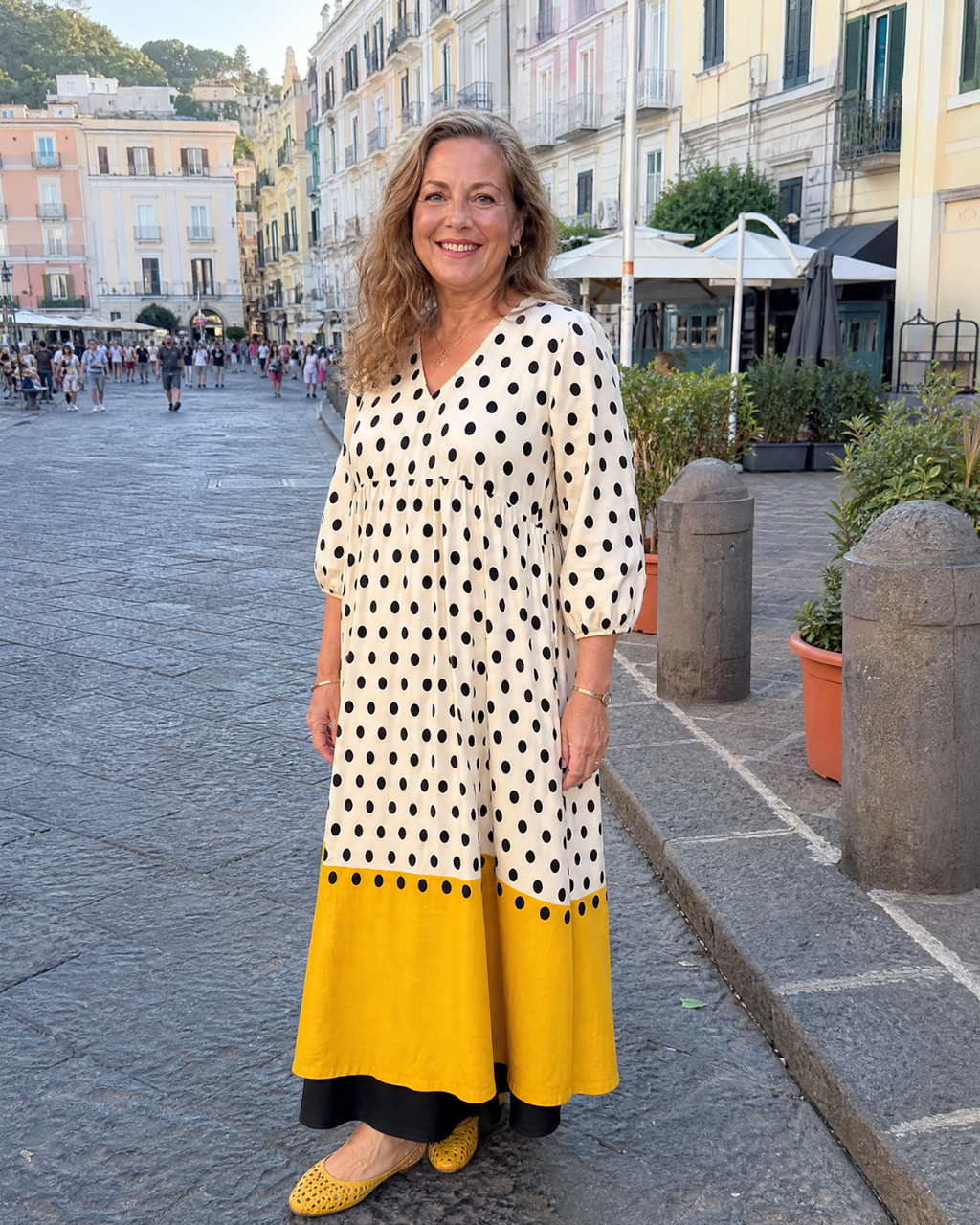 Lore | Vestido midi boho de lunares con dobladillo color block