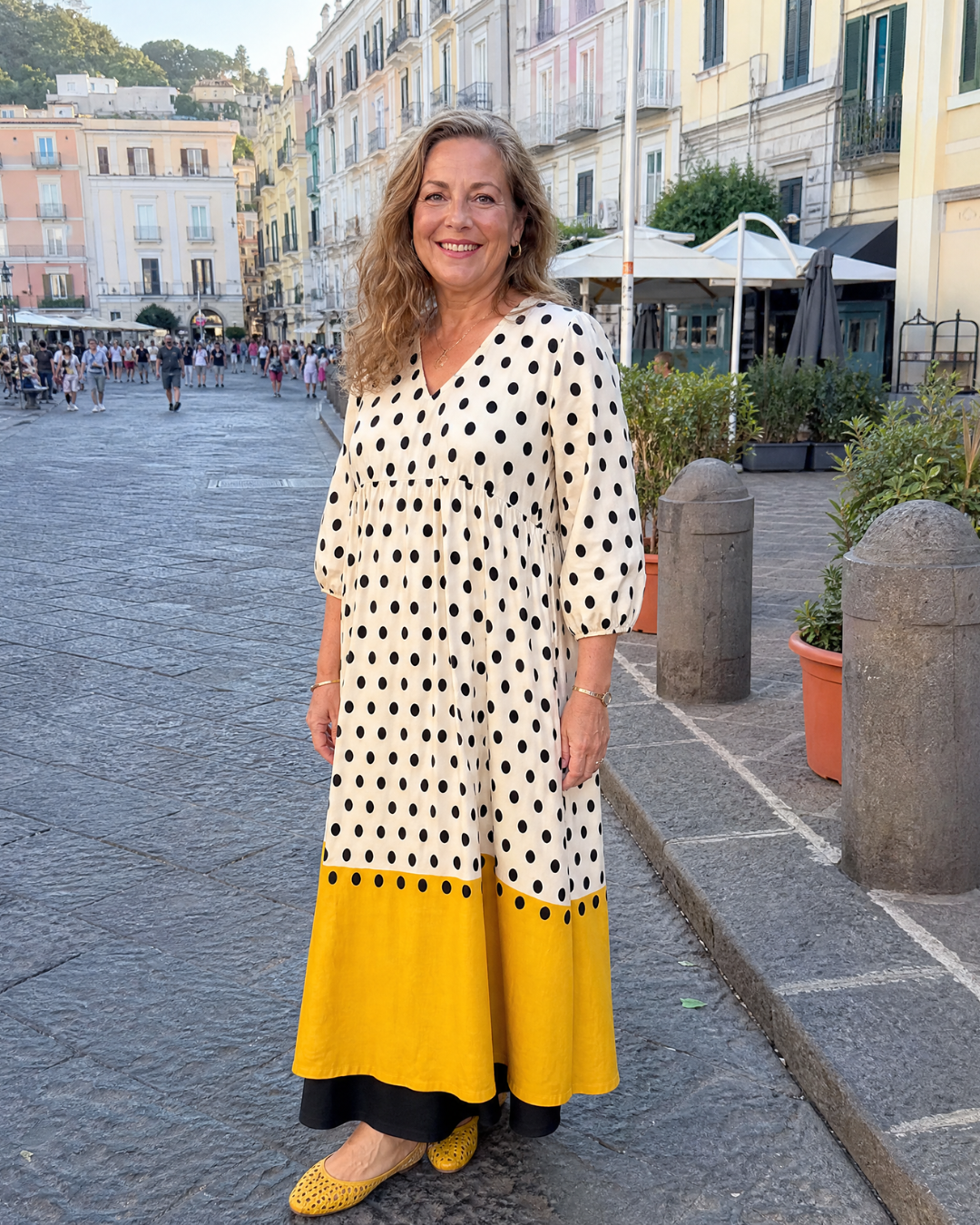 Lore | Vestido midi boho de lunares con dobladillo color block