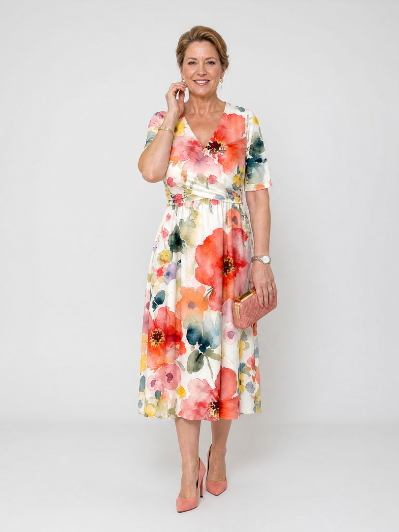 Lucia | Vestido midi floral de manga corta
