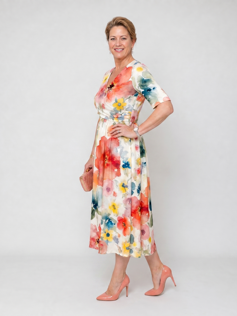 Lucia | Vestido midi floral de manga corta