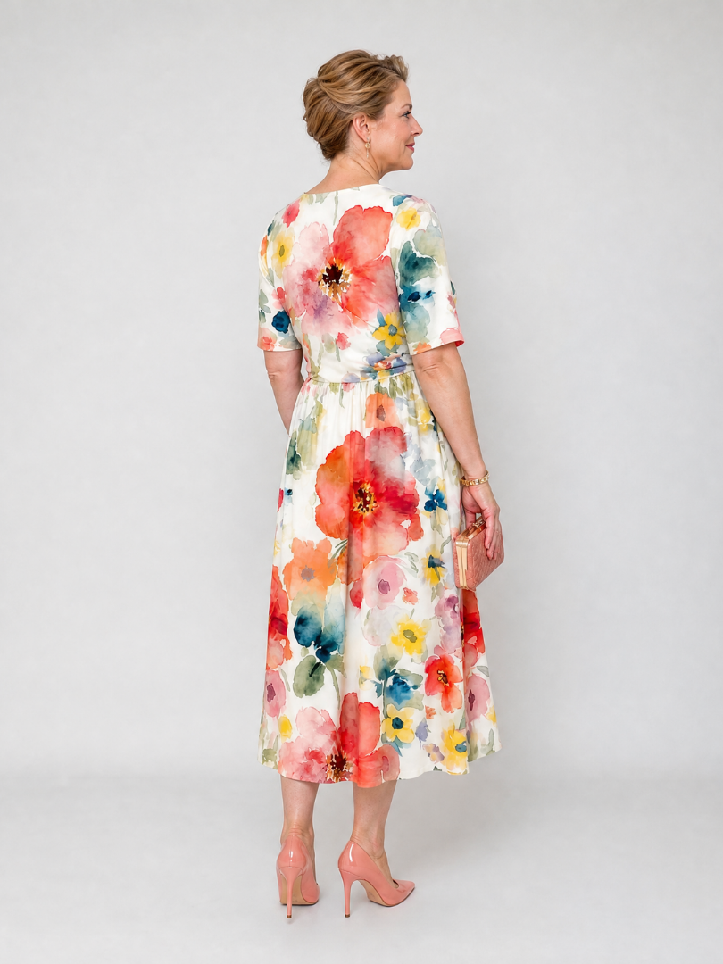 Lucia | Vestido midi floral de manga corta
