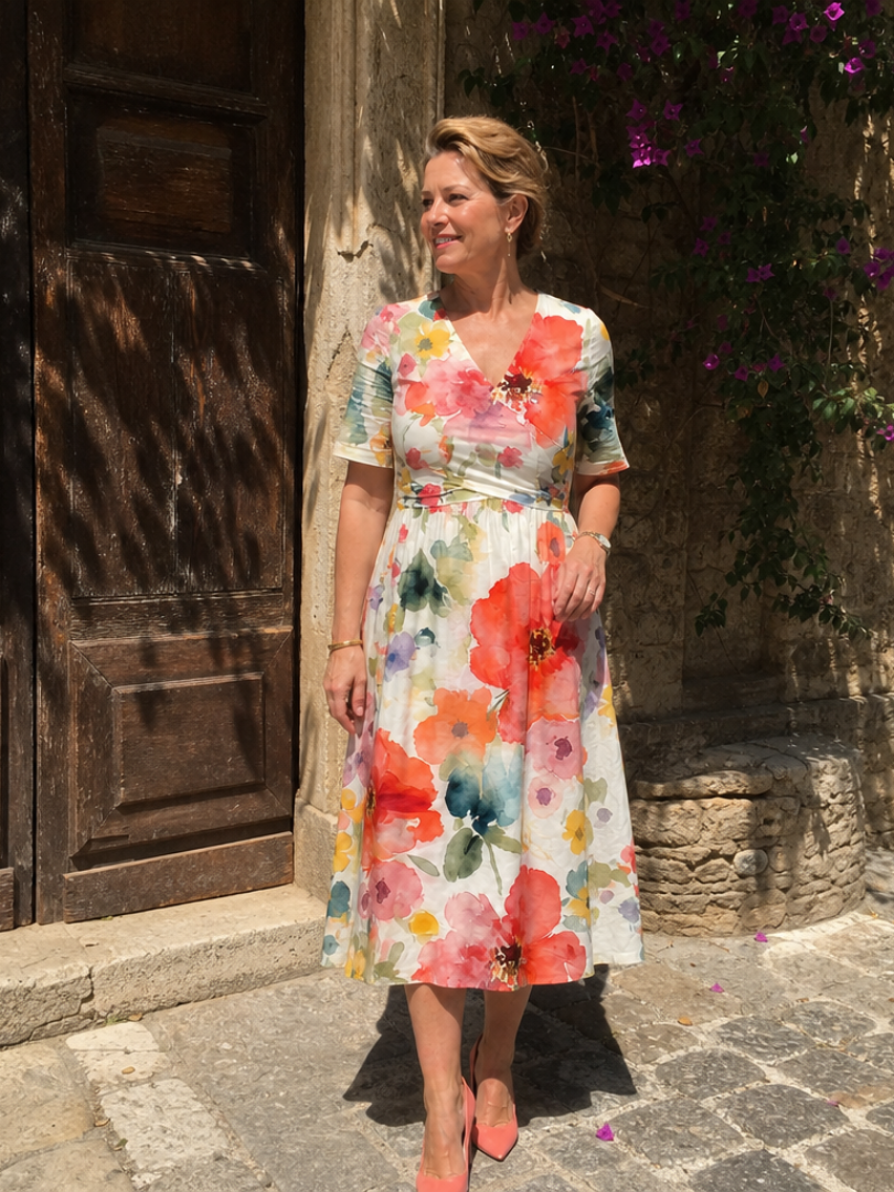 Lucia | Vestido midi floral de manga corta