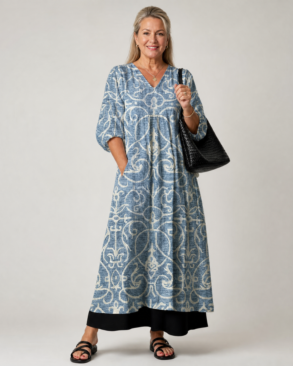 Luise | Vestido midi boho con estampado vintage de enredaderas