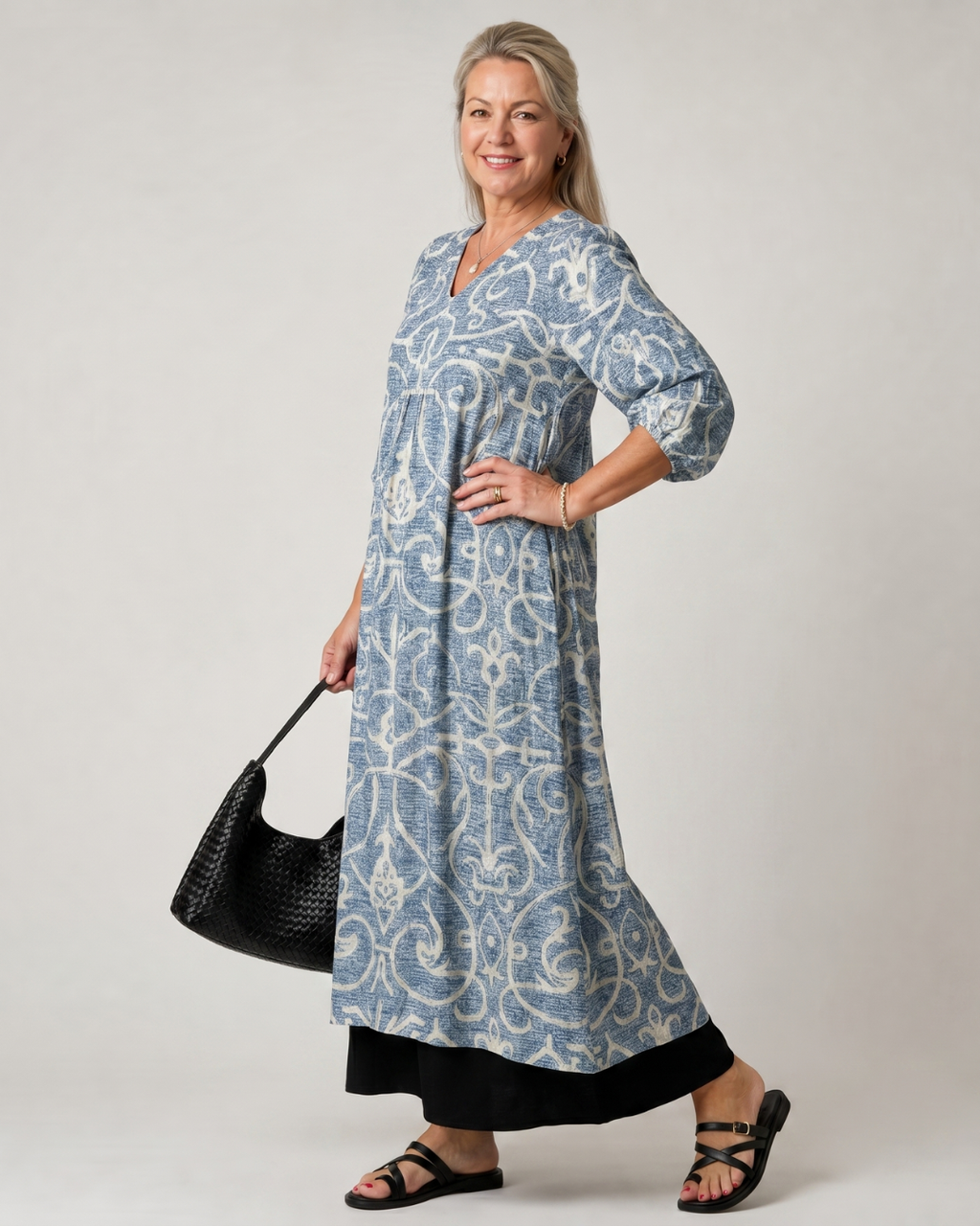 Luise | Vestido midi boho con estampado vintage de enredaderas