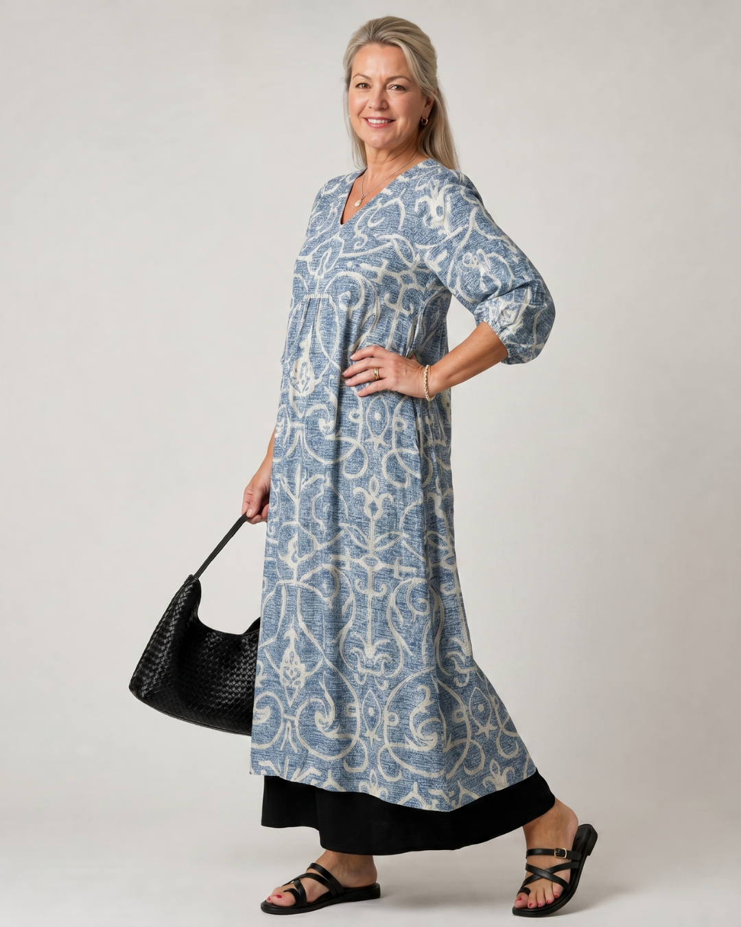 Luise | Vestido midi boho con estampado vintage de enredaderas