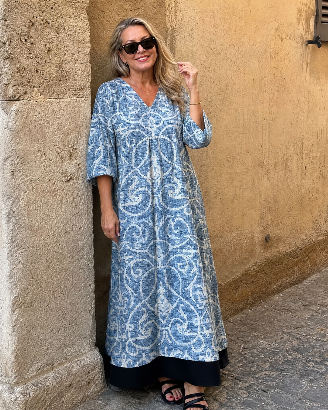 Luise | Vestido midi boho con estampado vintage de enredaderas