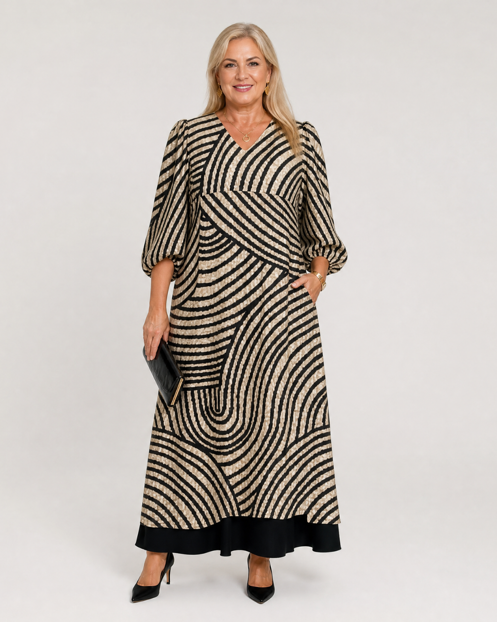 Mareike | Vestido midi boho con estampado ondulado abstracto