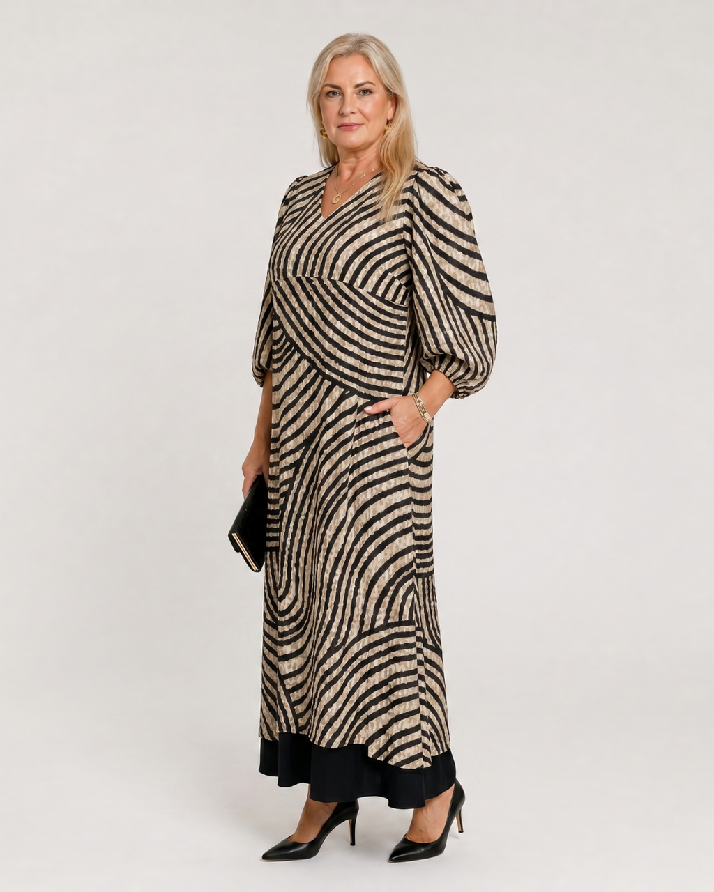 Mareike | Vestido midi boho con estampado ondulado abstracto