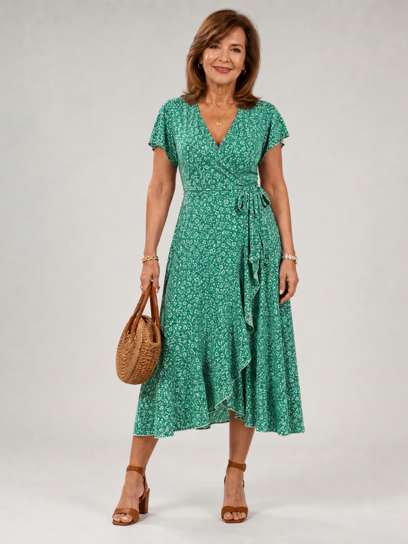 Marlene | Vestido cruzado floral con dobladillo de volantes