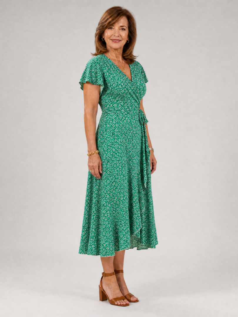 Marlene | Vestido cruzado floral con dobladillo de volantes