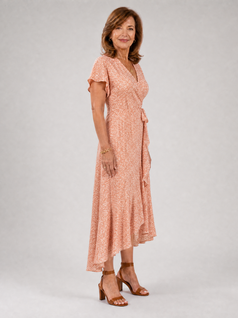 Marlene | Vestido cruzado floral con dobladillo de volantes