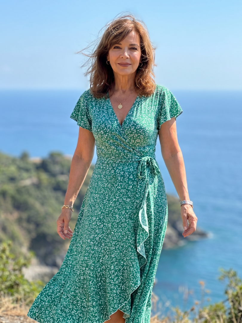 Marlene | Vestido cruzado floral con dobladillo de volantes