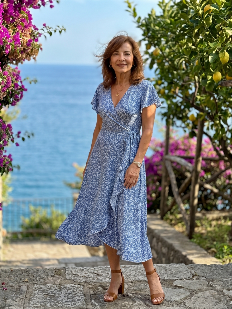 Marlene | Vestido cruzado floral con dobladillo de volantes
