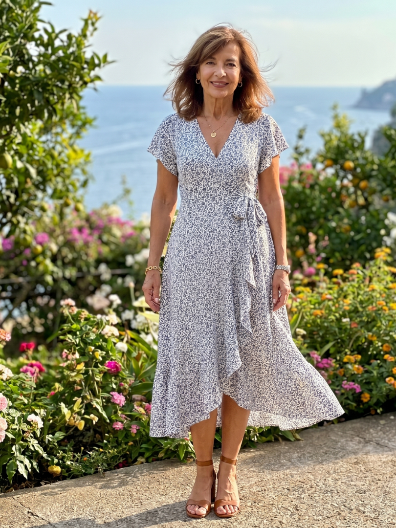 Marlene | Vestido cruzado floral con dobladillo de volantes