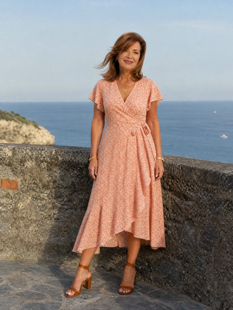 Marlene | Vestido cruzado floral con dobladillo de volantes