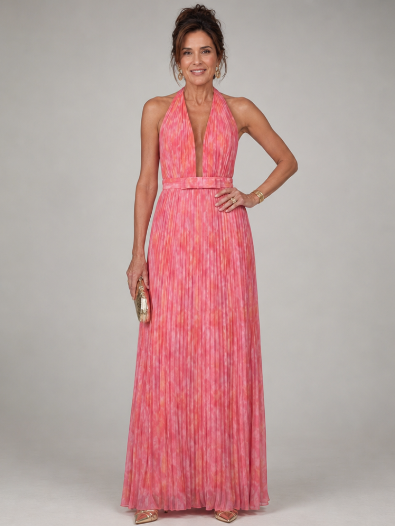 Marlis | Vestido largo halter con falda plisada