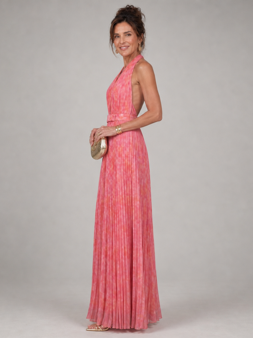 Marlis | Vestido largo halter con falda plisada