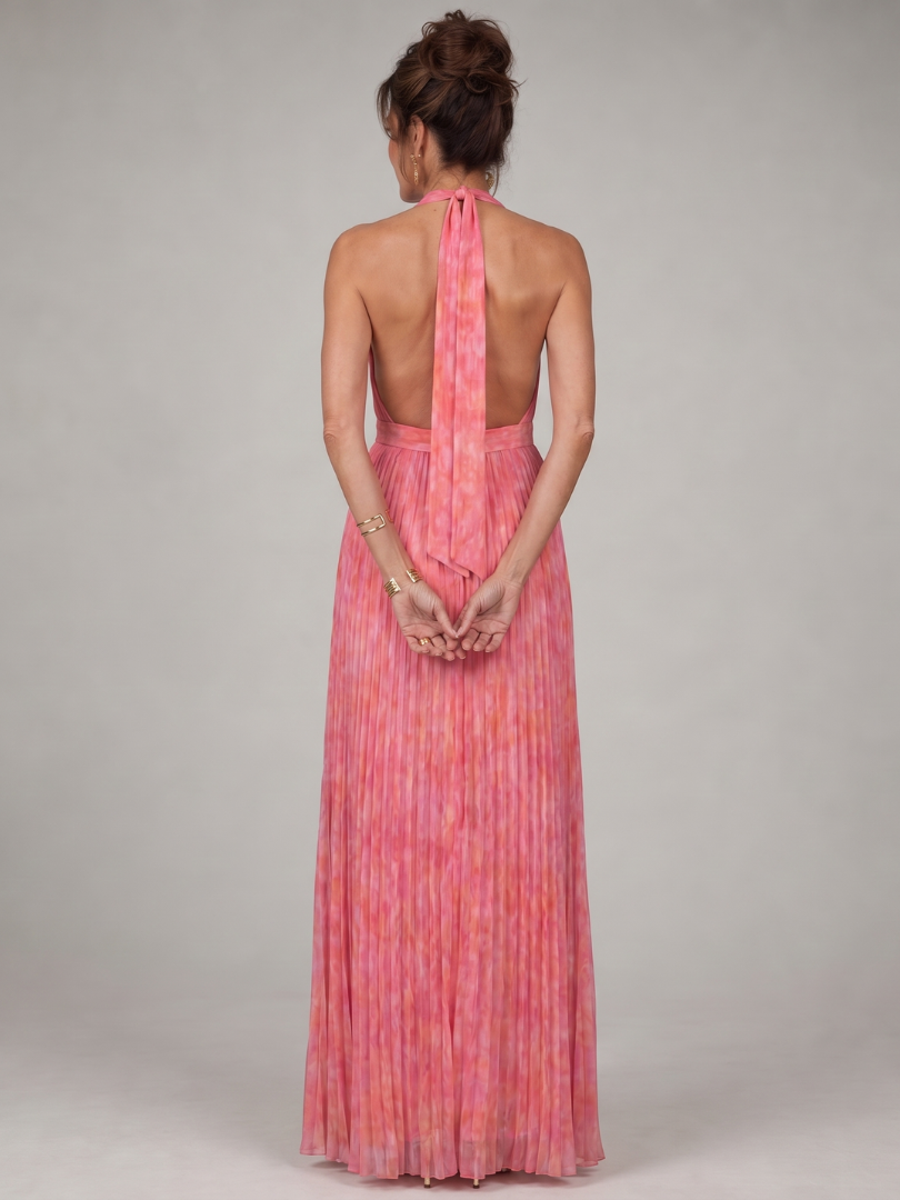 Marlis | Vestido largo halter con falda plisada
