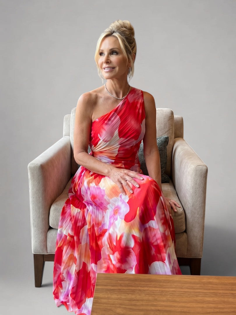 Melanie | Vestido midi asimétrico con plisado