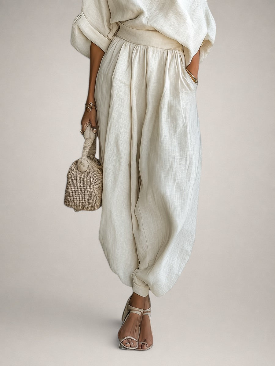 Mila | Conjunto de lino con top off-shoulder y pantalón