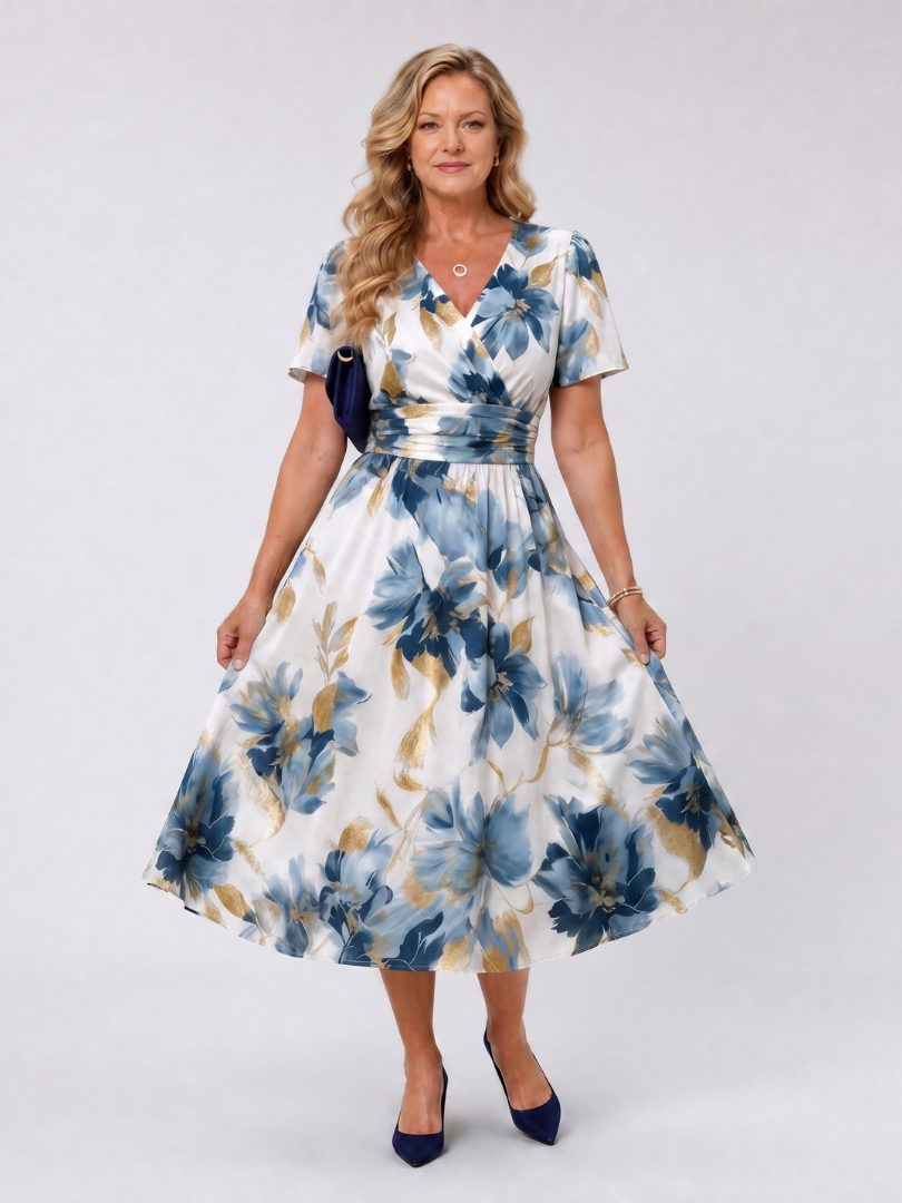 Ottilie | Vestido midi cruzado floral de manga corta