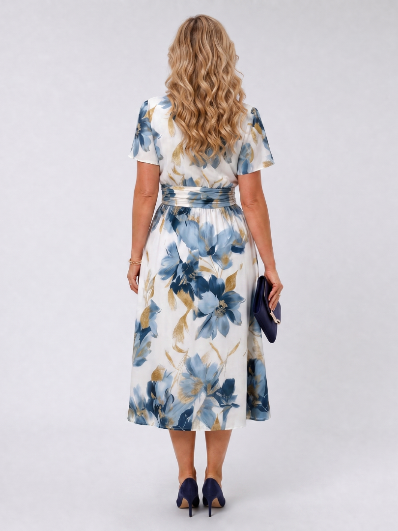 Ottilie | Vestido midi cruzado floral de manga corta