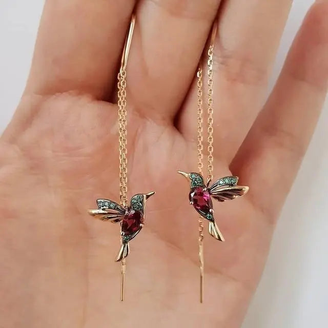 Pendientes con colibrí de oro y cristales - Zelira