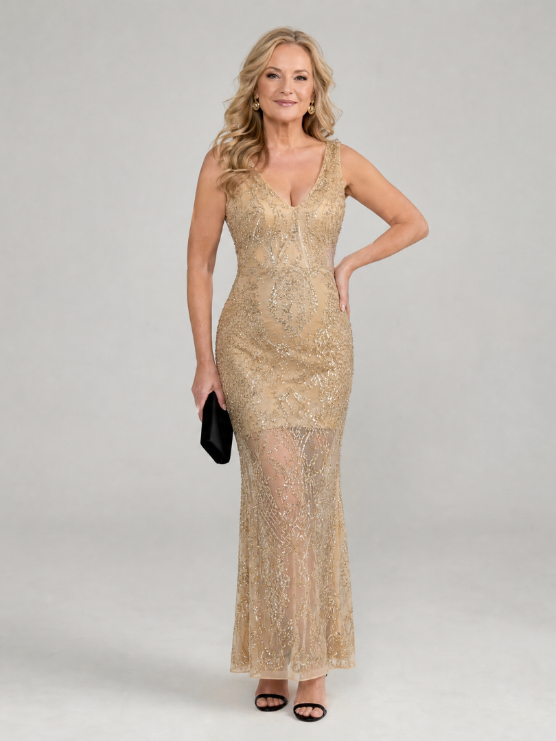 Rosalba | Elegante vestido midi en beige y azul claro