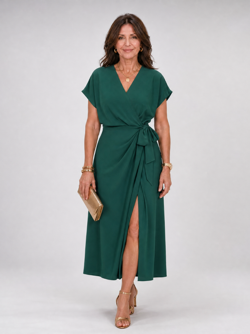 Rosalie | Vestido midi cruzado de manga corta