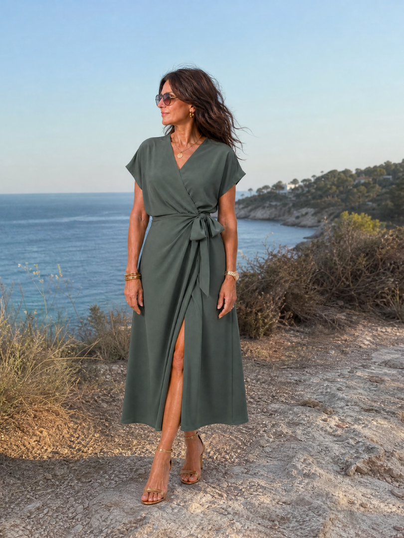 Rosalie | Vestido midi cruzado de manga corta