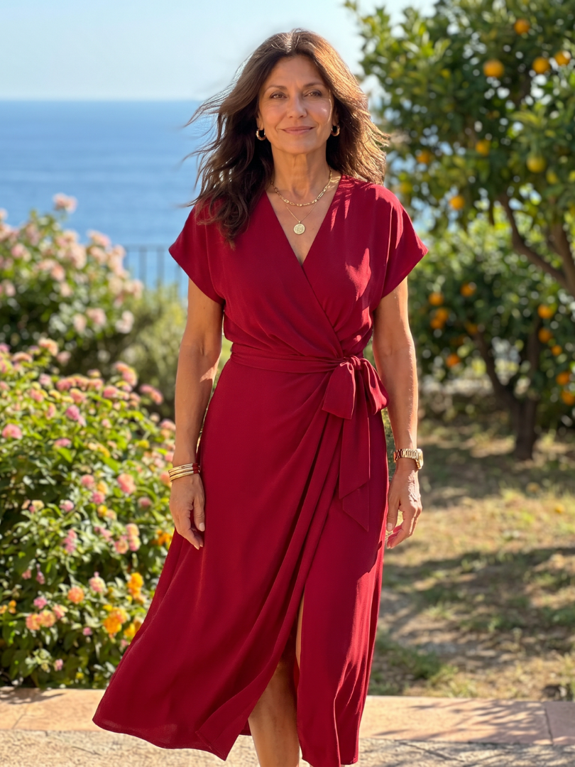 Rosalie | Vestido midi cruzado de manga corta
