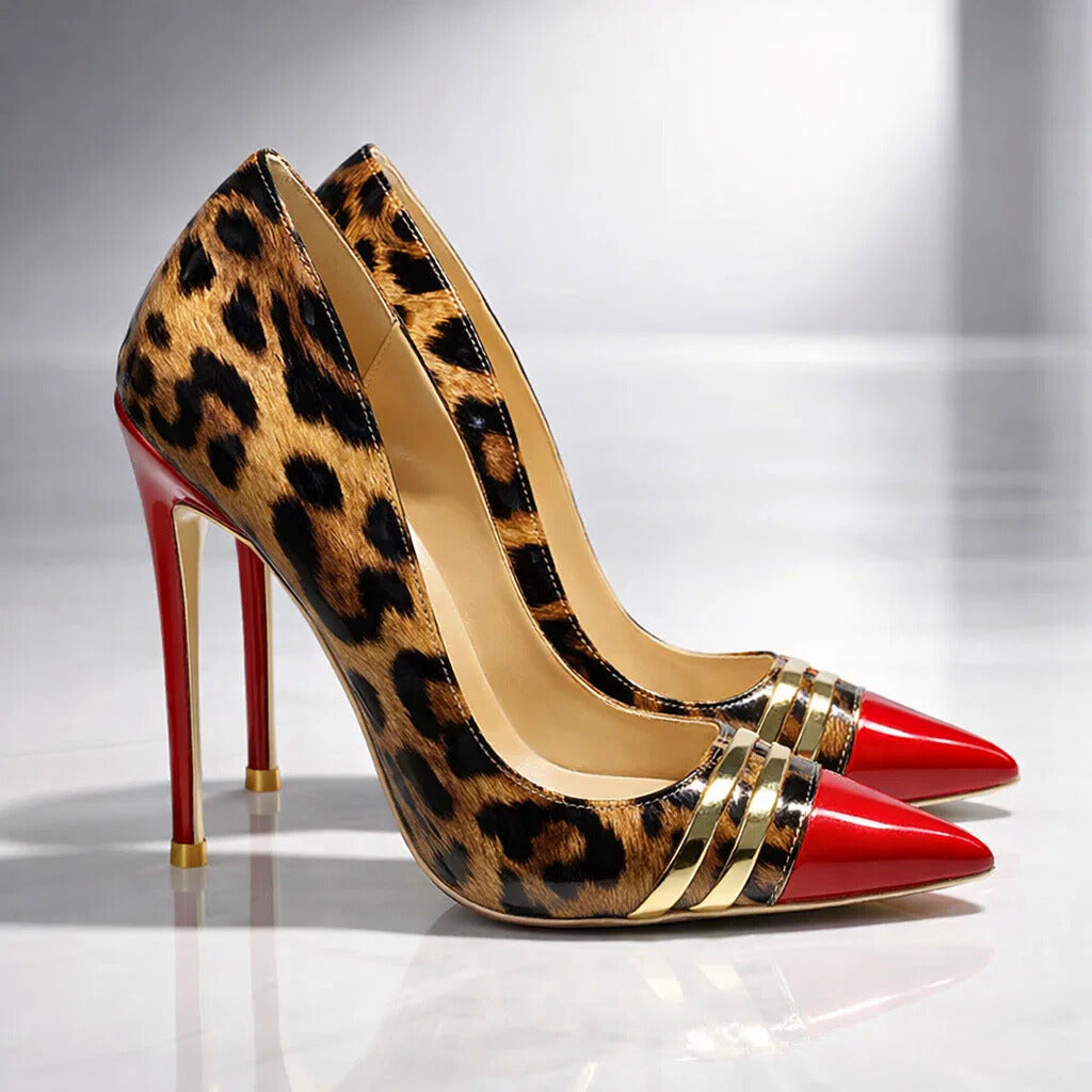 Roswitha | Zapatos de tacón de aguja de punta fina con estampado de leopardo