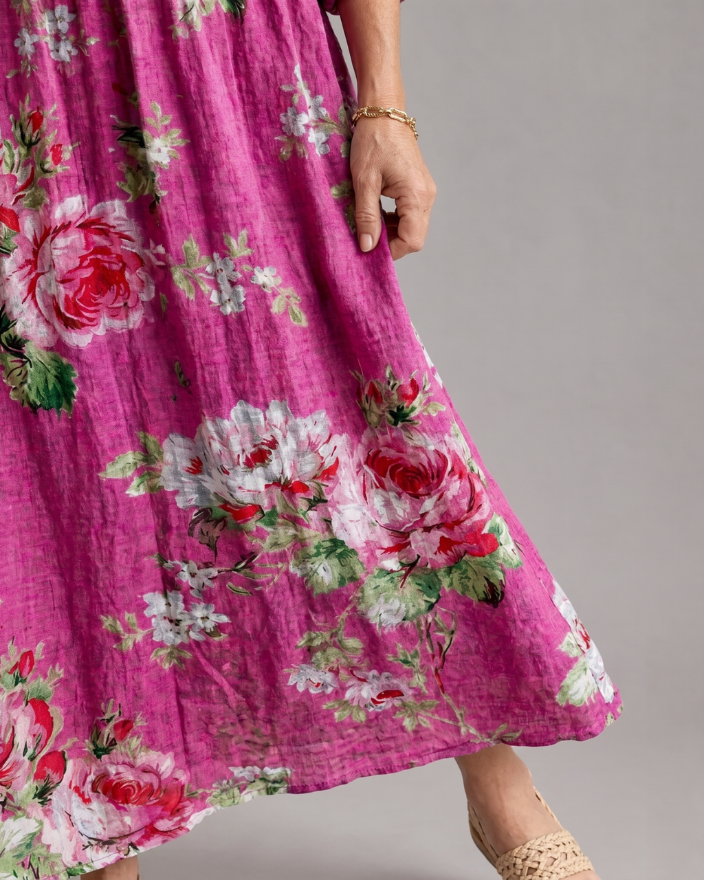 Roswitha | Vestido midi boho con estampado vintage de rosas