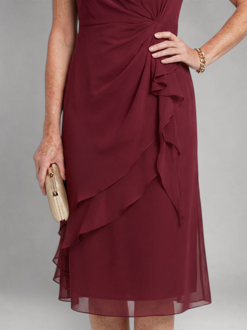 Sandra | Vestido midi de manga corta con bajo escalonado