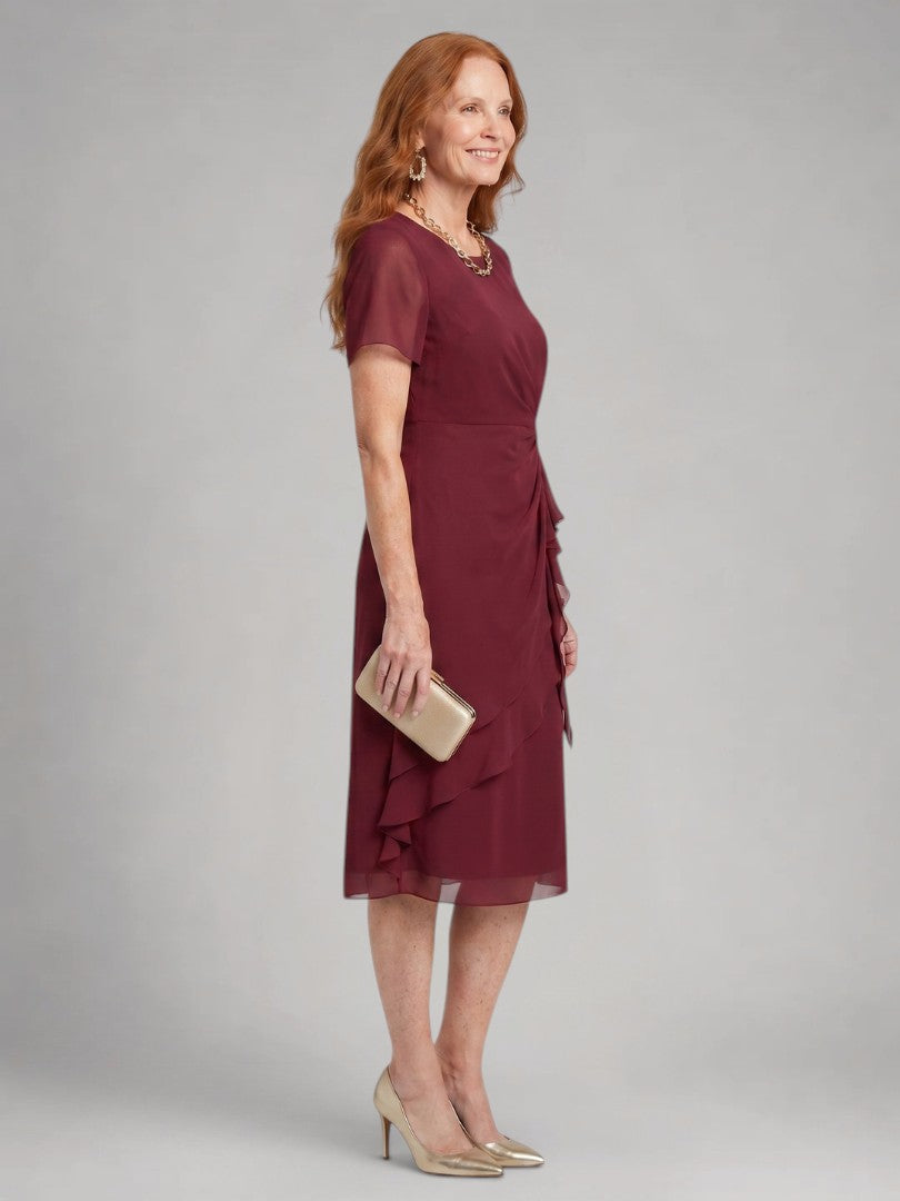 Sandra | Vestido midi de manga corta con bajo escalonado