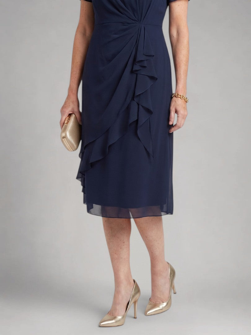 Sandra | Vestido midi de manga corta con bajo escalonado