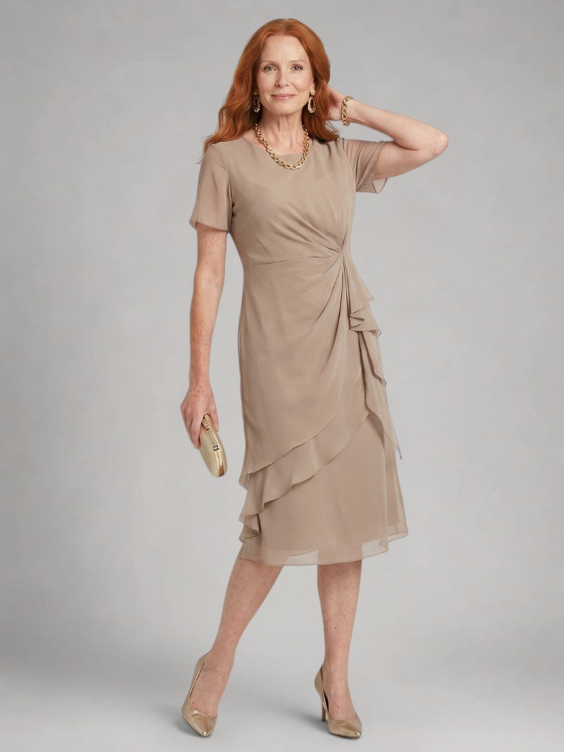 Sandra | Vestido midi de manga corta con bajo escalonado