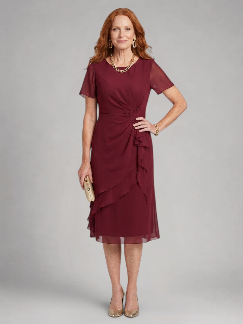 Sandra | Vestido midi de manga corta con bajo escalonado